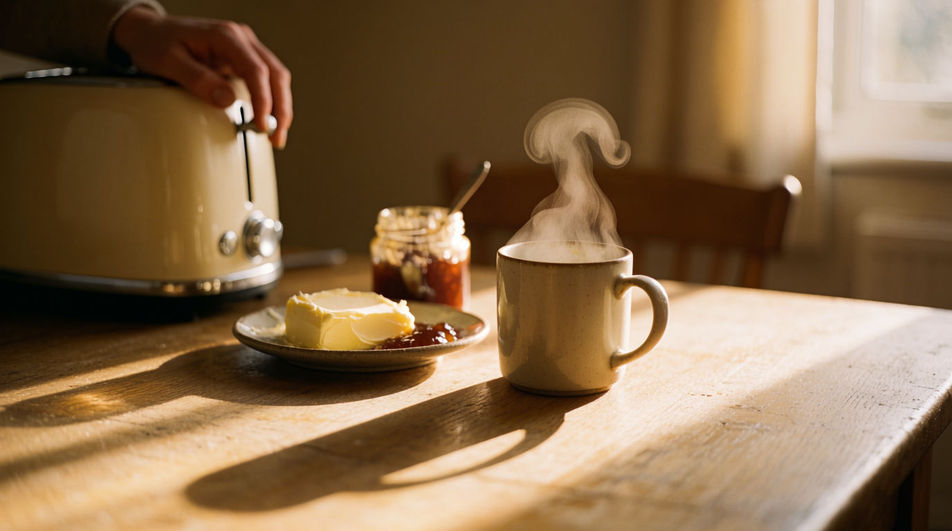 Morning in a small apartment kitchen