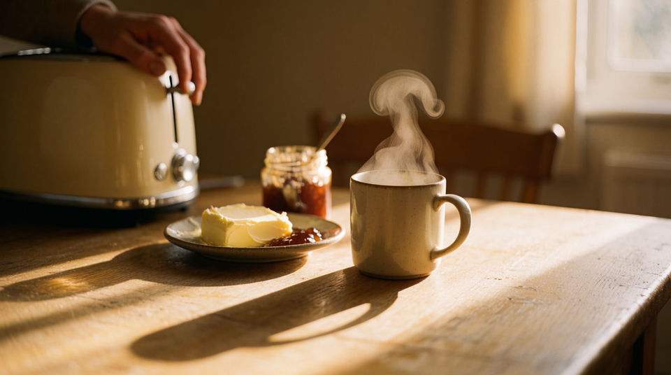 Morning in a small apartment kitchen