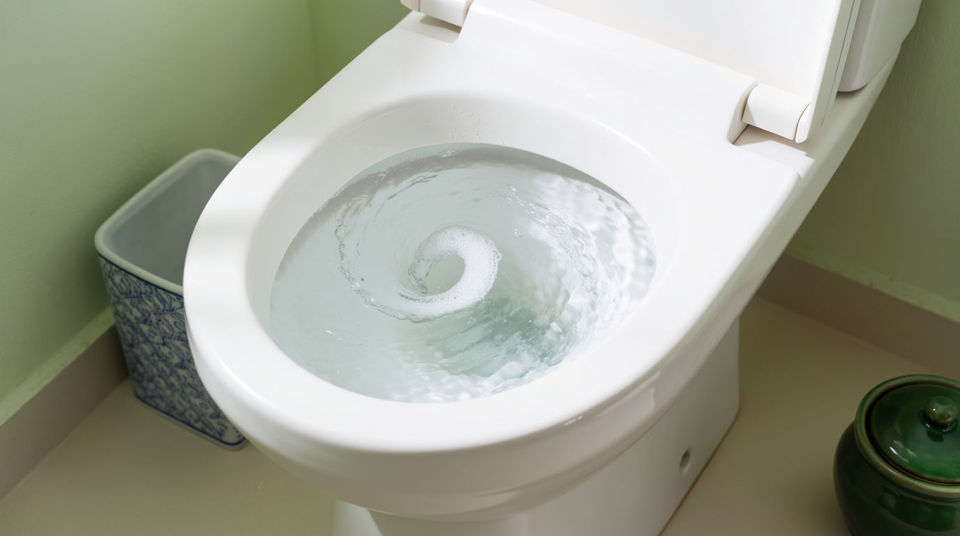 The flush that ends a bathroom scene