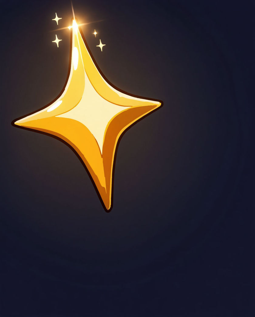 A single warm four-point star glint flaring against a deep dark ground, tiny sparks scattering outward under one warm directional light