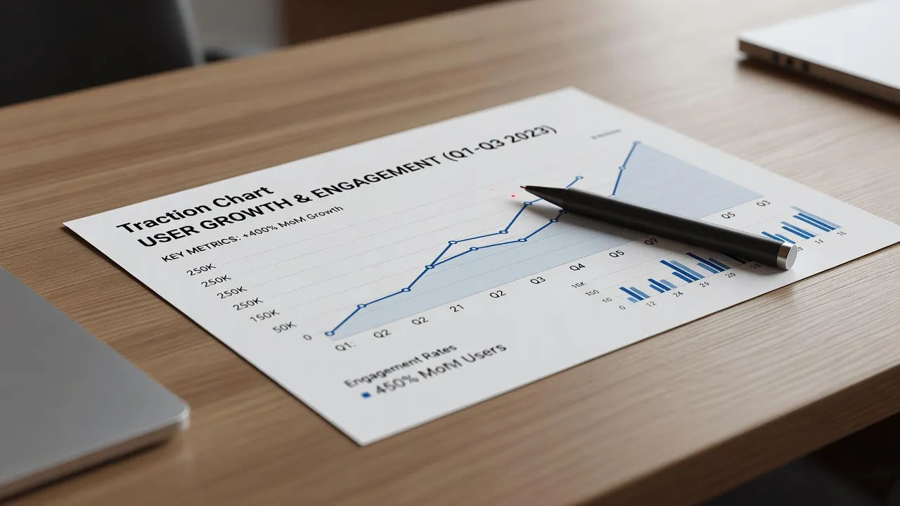 Pitch deck page with a traction chart