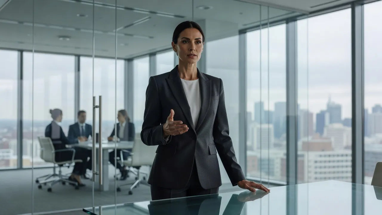 Executive presenter in a glass boardroom