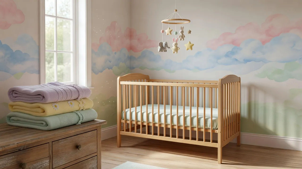Serene nursery with a crib and mobile