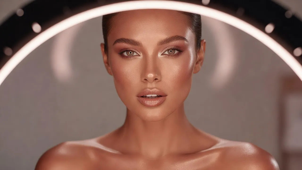 Model speaking under a ring of soft light
