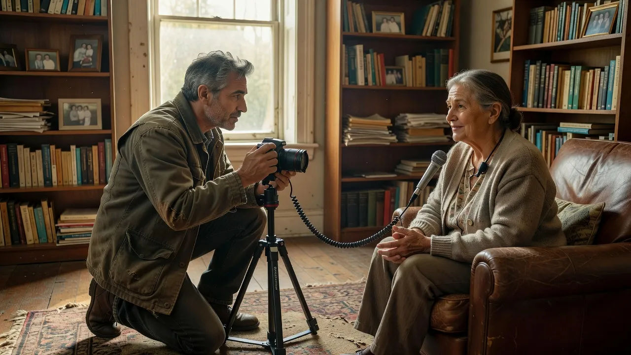 Filmmaker recording a fundraising interview