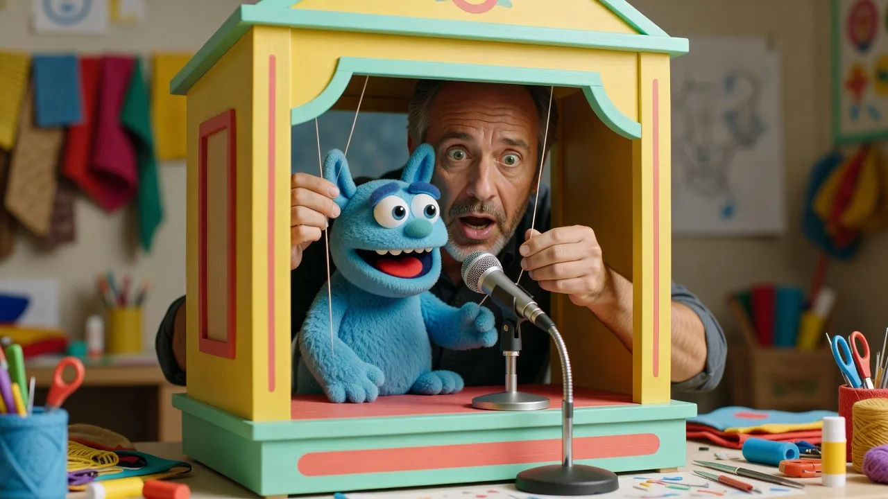 Puppeteer voicing a character on a set
