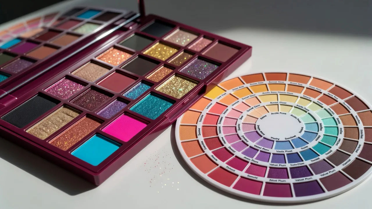 Open eyeshadow palette and shade wheel