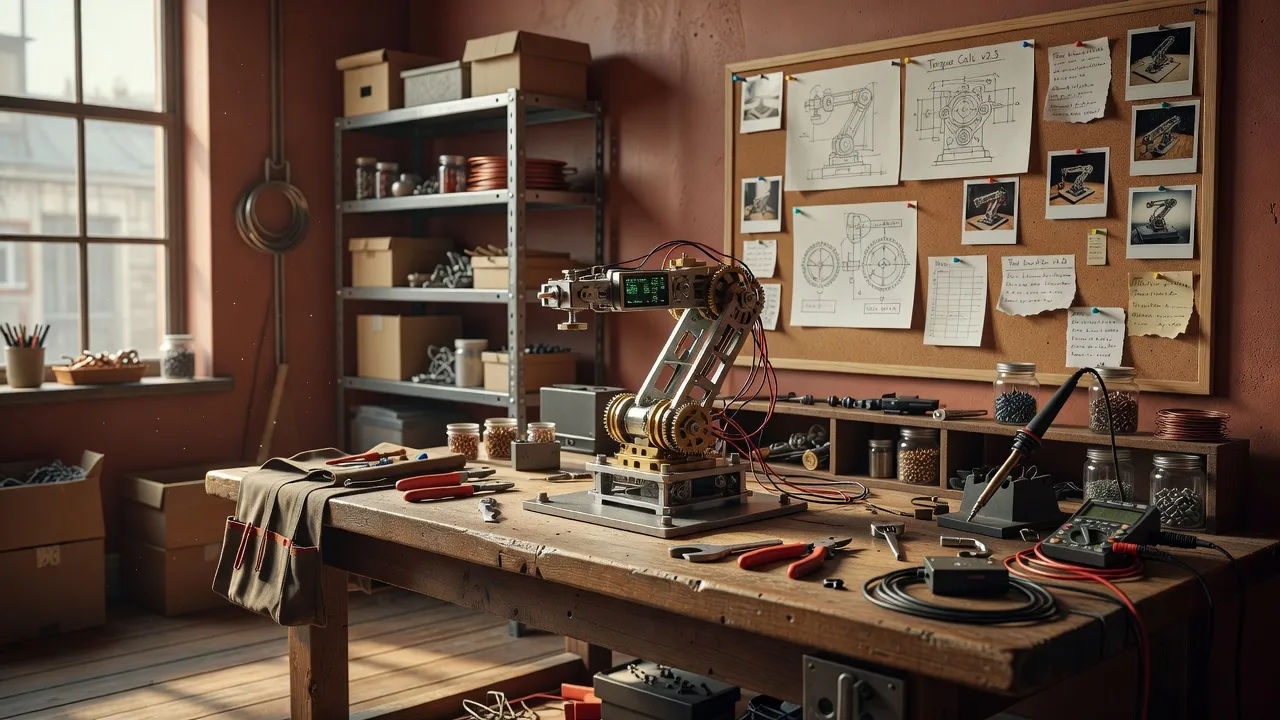 Maker studio with a prototype on a bench