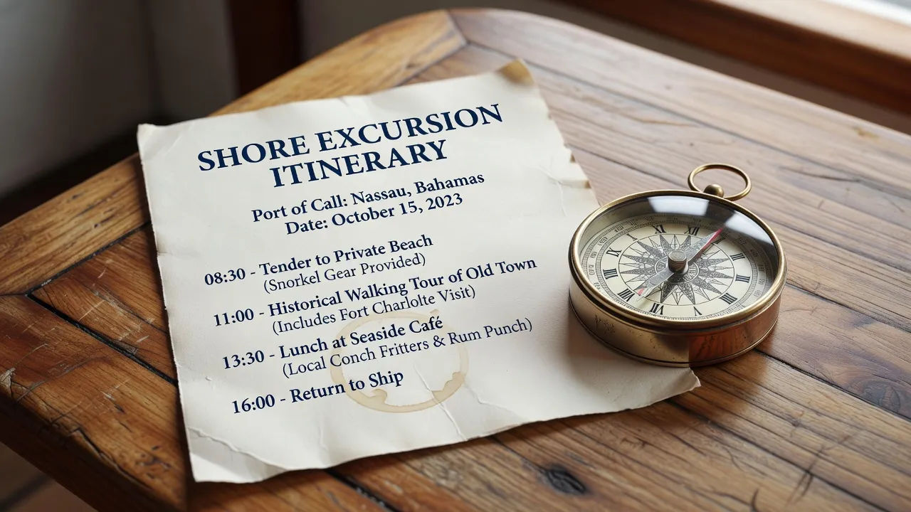Shore-excursion itinerary and a compass