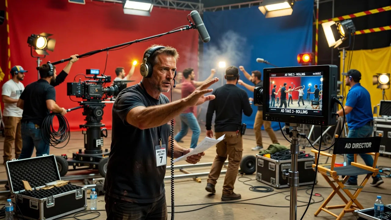 Director cueing a fast-paced ad take