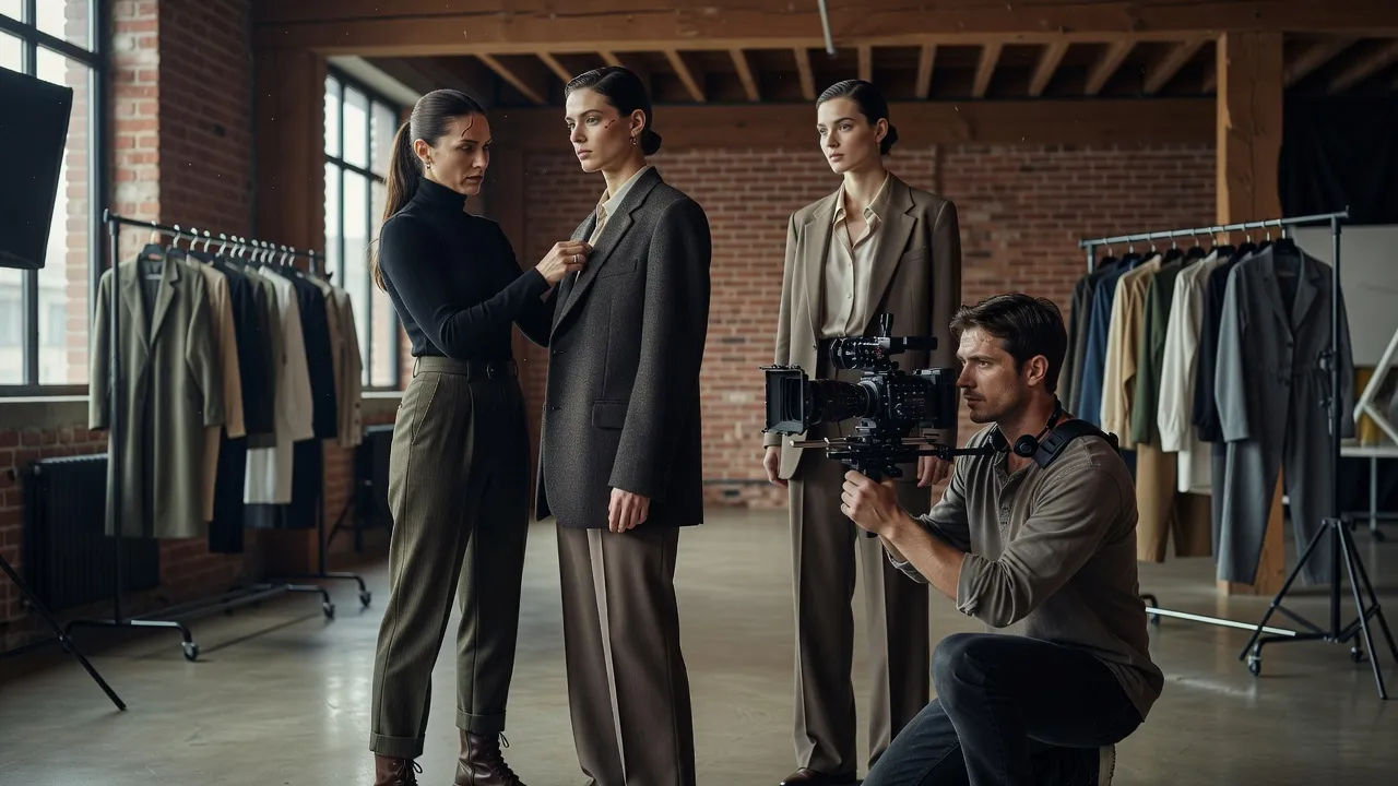 Stylist and operator shooting a lookbook film