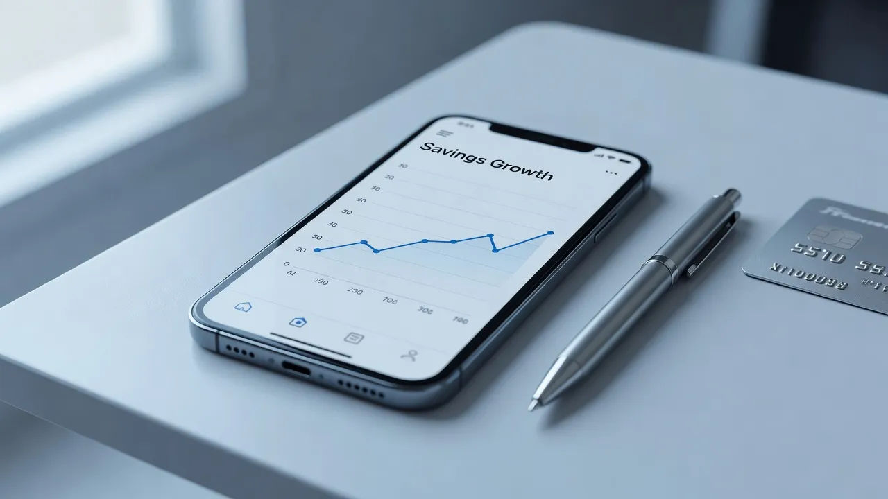 Fintech app screen with a savings graph