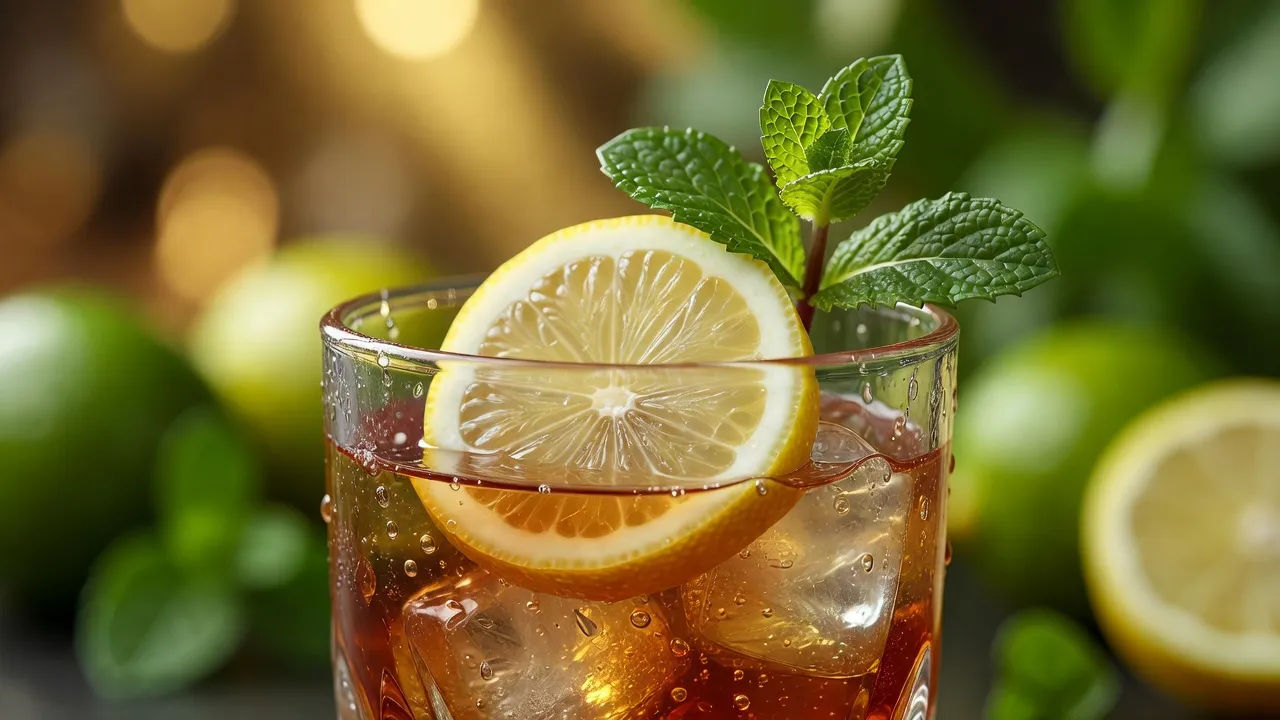 Glossy drink garnished with citrus