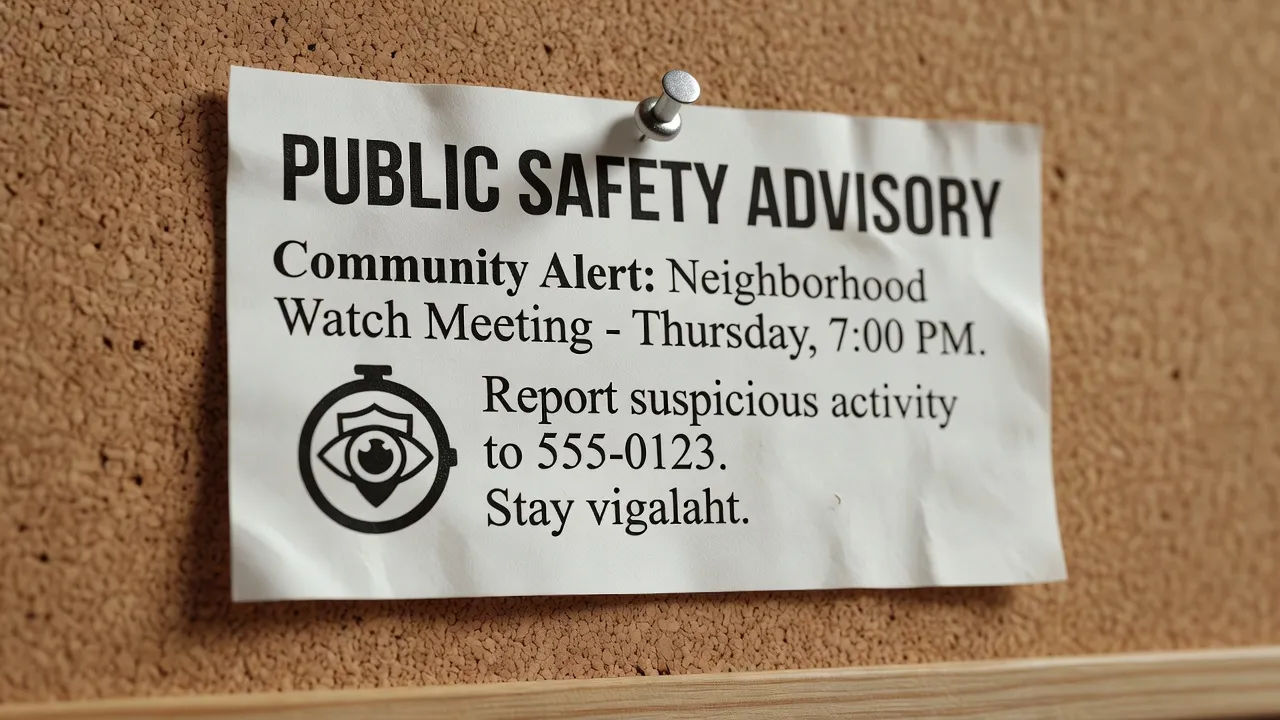 Public safety flyer on a community board