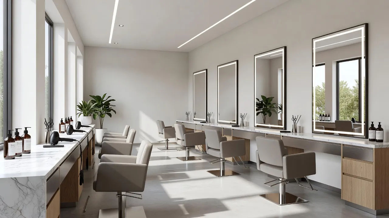 Bright modern salon with styling chairs