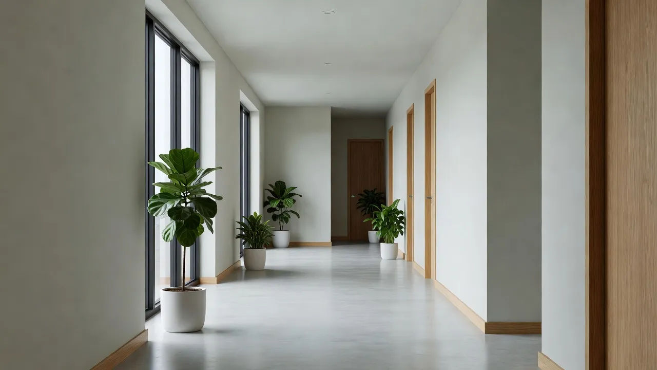 Clean modern clinic corridor with plants