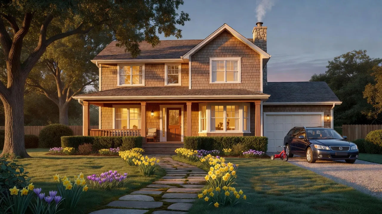 Cozy family home in warm morning light