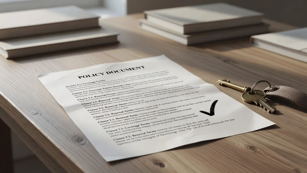 Policy document with a checkmark and key