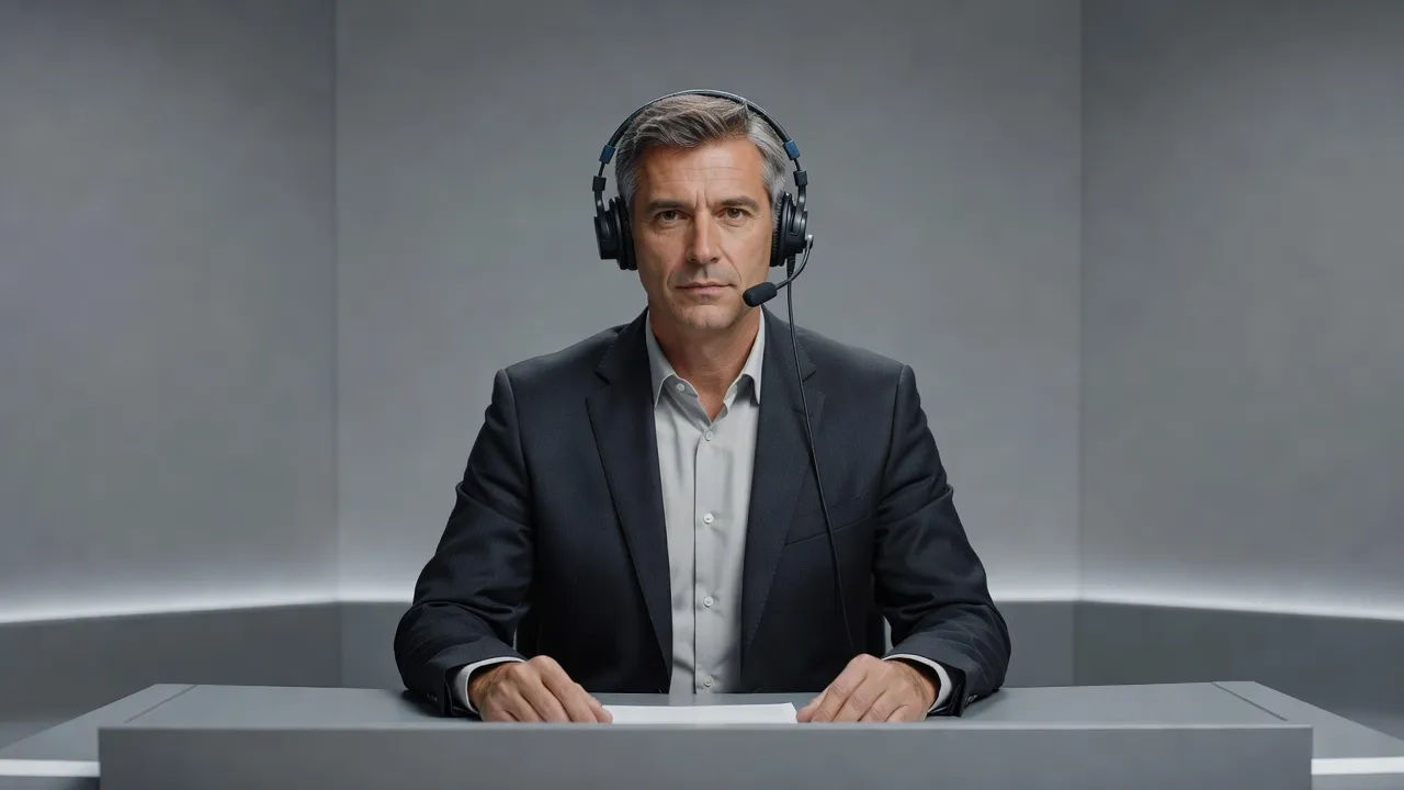 Broadcaster reading in a neutral studio
