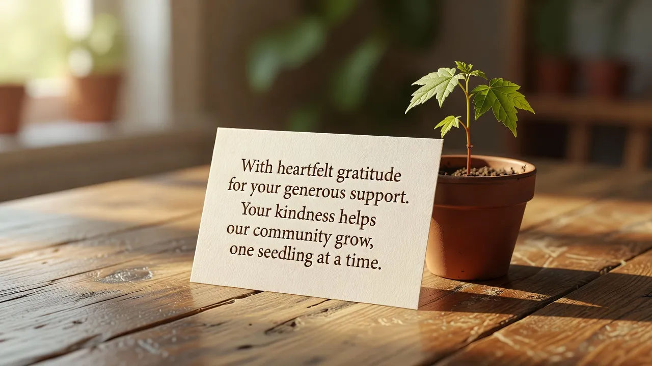Donor thank-you card and a seedling
