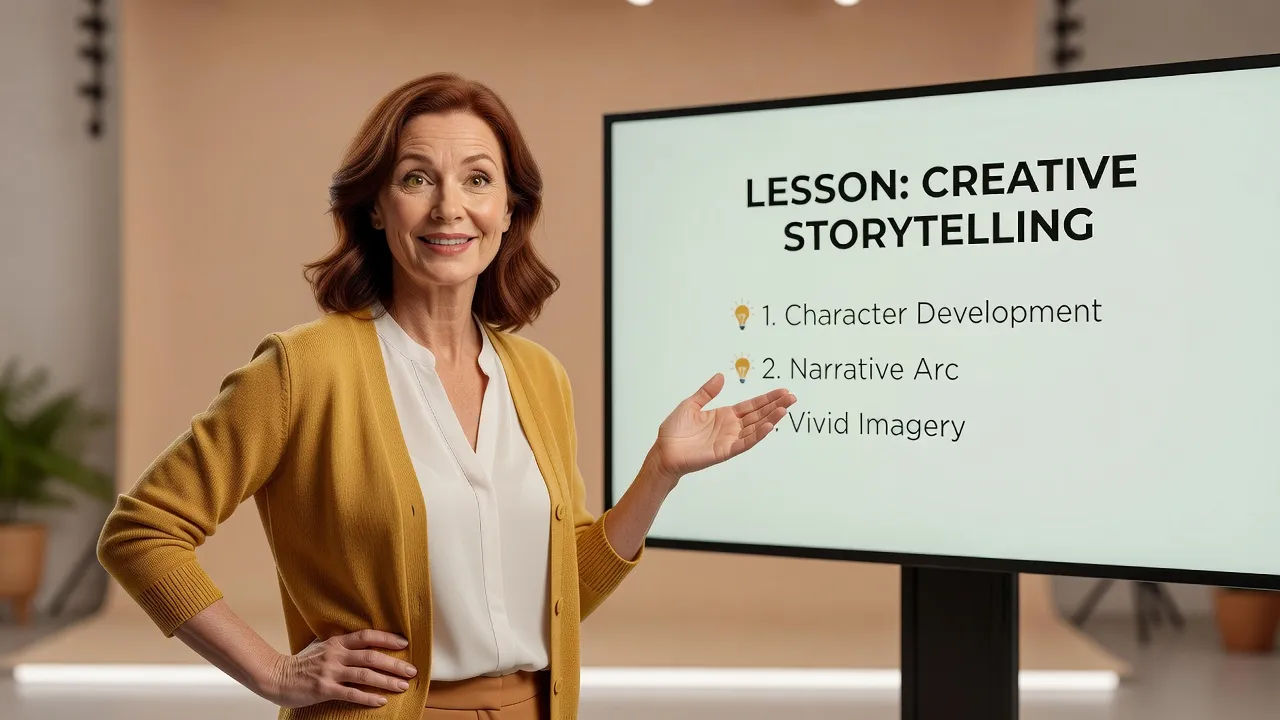 Instructor speaking beside a lesson slide