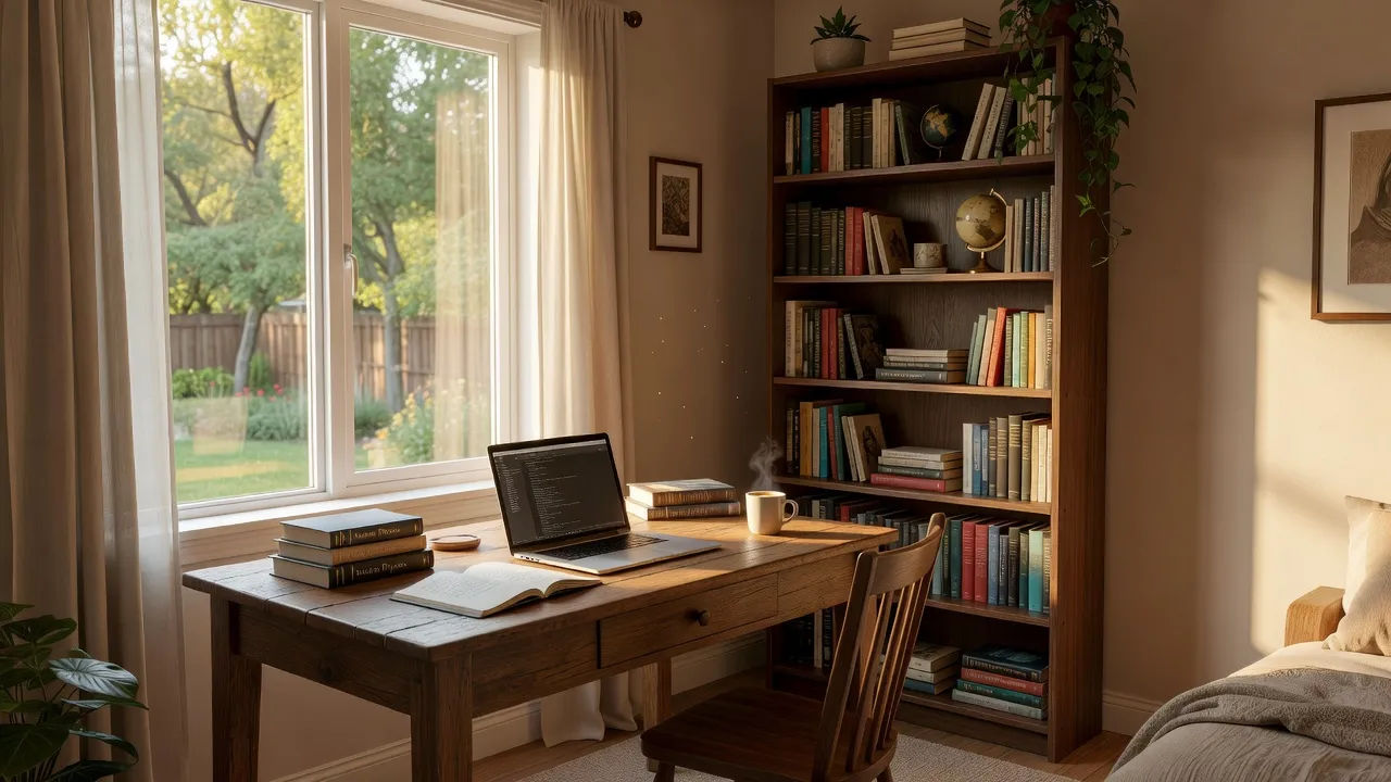 Home learning corner by a window