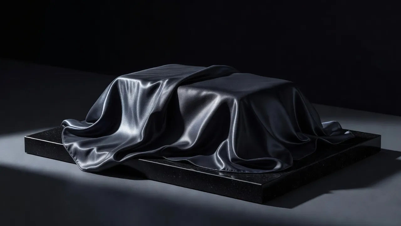 Covered product under silk on a plinth