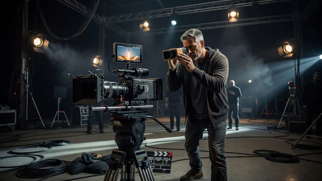 Director framing a launch-trailer shot