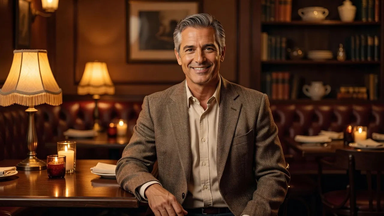 Menu host speaking in a cozy dining room