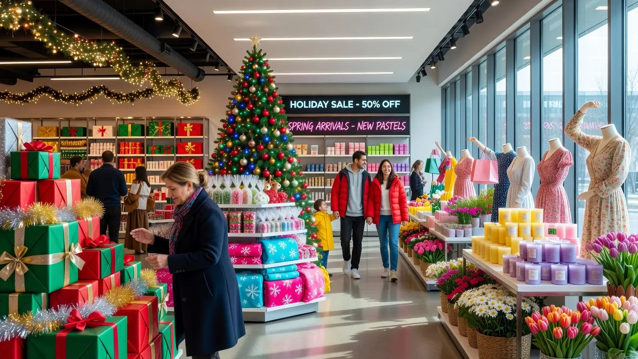 Modern retail store with seasonal displays