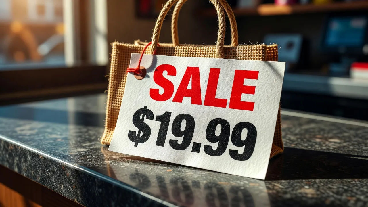 Bold sale price tag and shopping bag
