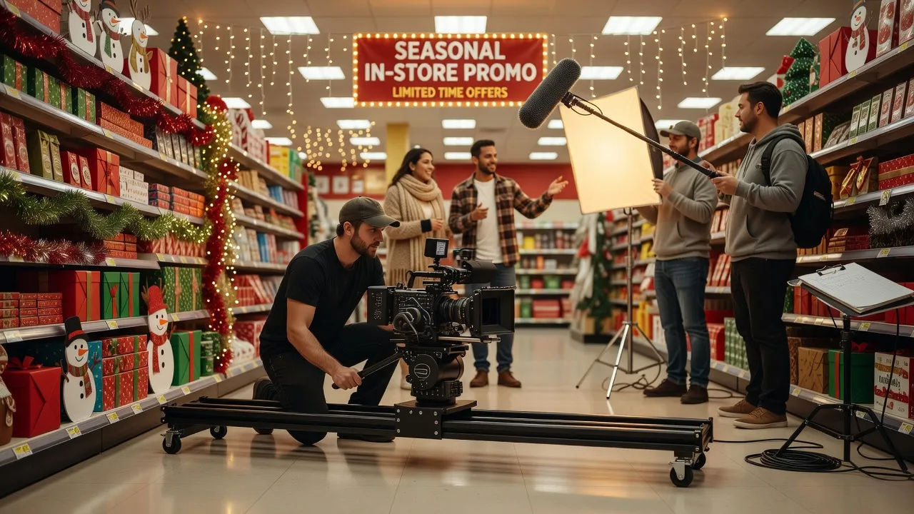 Crew shooting a seasonal in-store promo