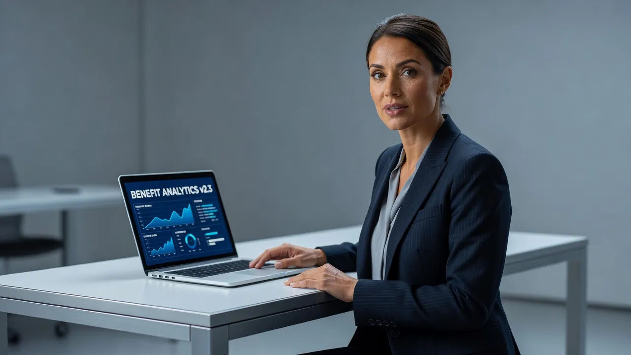 Benefit host speaking beside a laptop