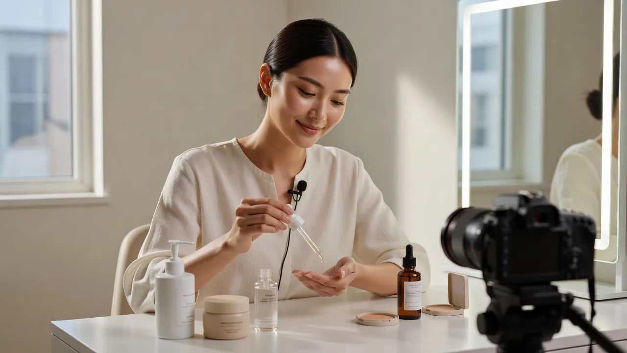 Creator filming a skincare routine