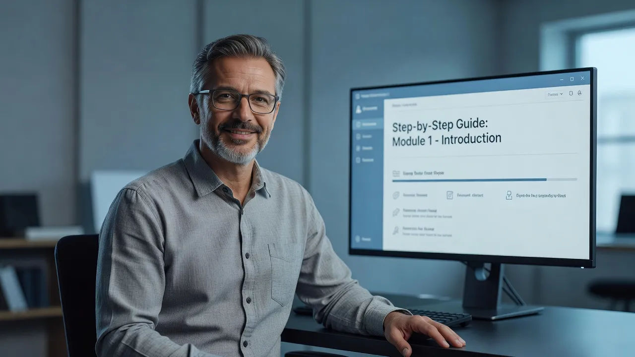 Instructor speaking beside a monitor