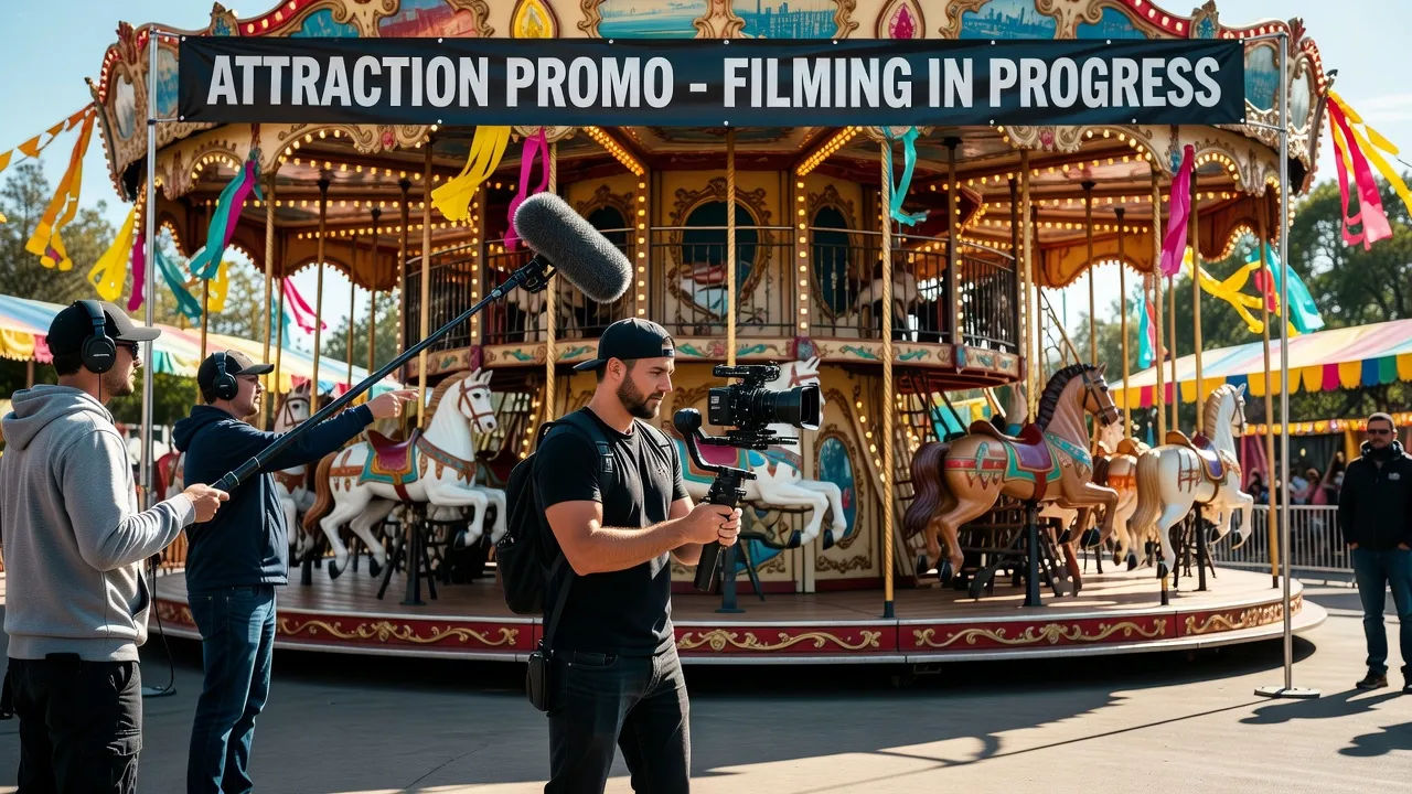 Crew filming an attraction promo