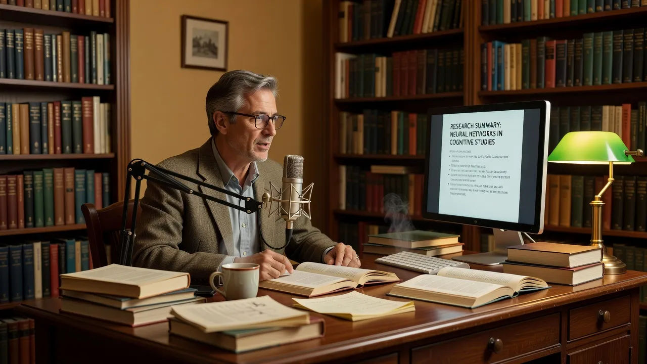 Narrator recording a research summary
