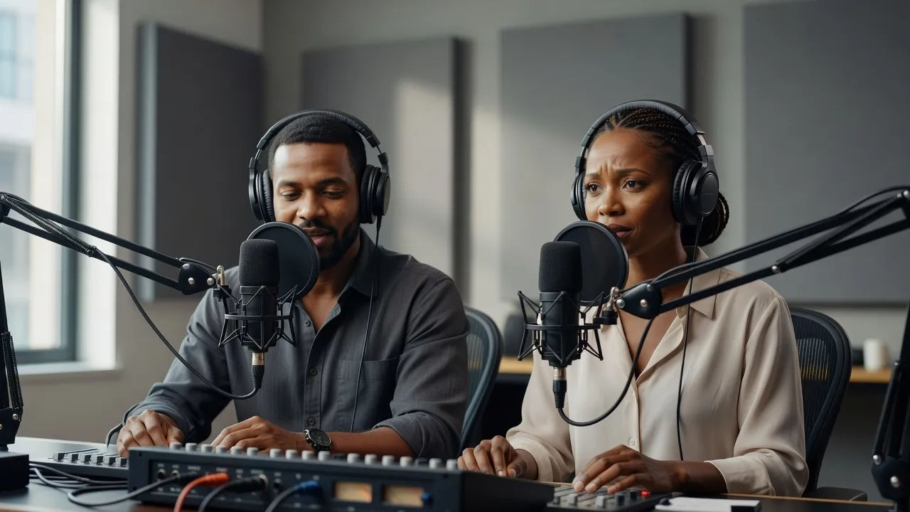Two native Amharic voices recording a localized dub