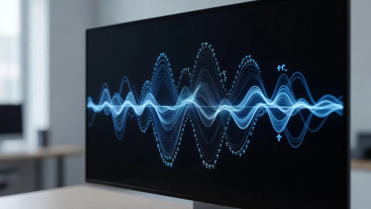 Script becoming an Amharic voiceover waveform on screen