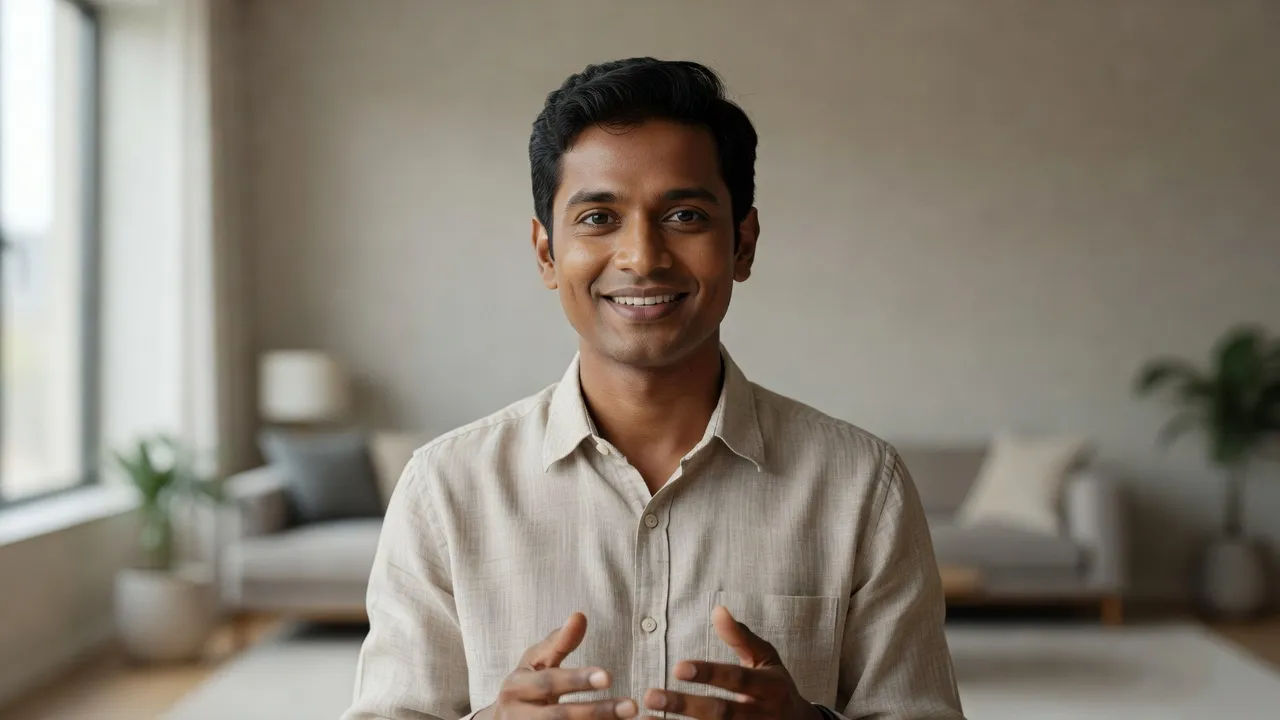 Friendly presenter speaking to camera with a natural Bangladeshi English inflection