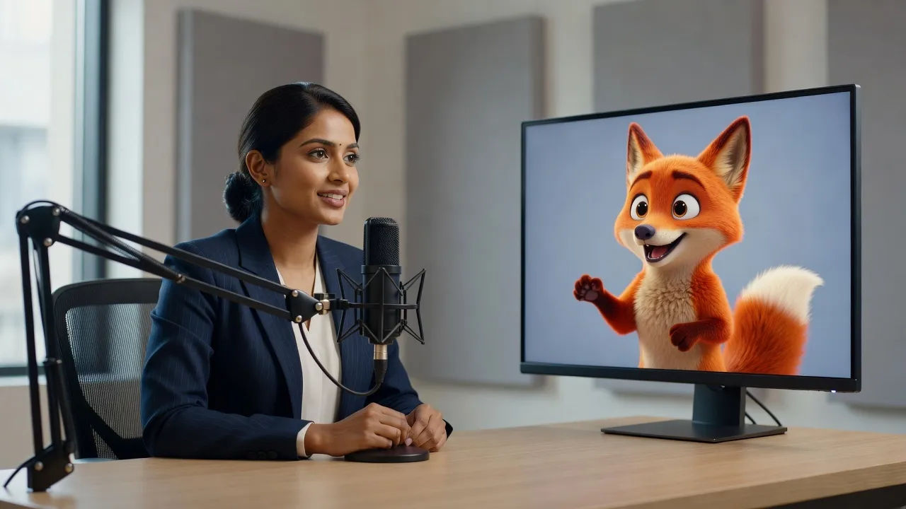 E-learning host and an animated character both voiced with a Bangladeshi English accent