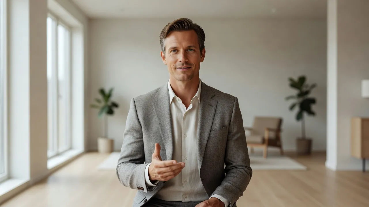 Relaxed presenter speaking to camera with a soft Danish inflection