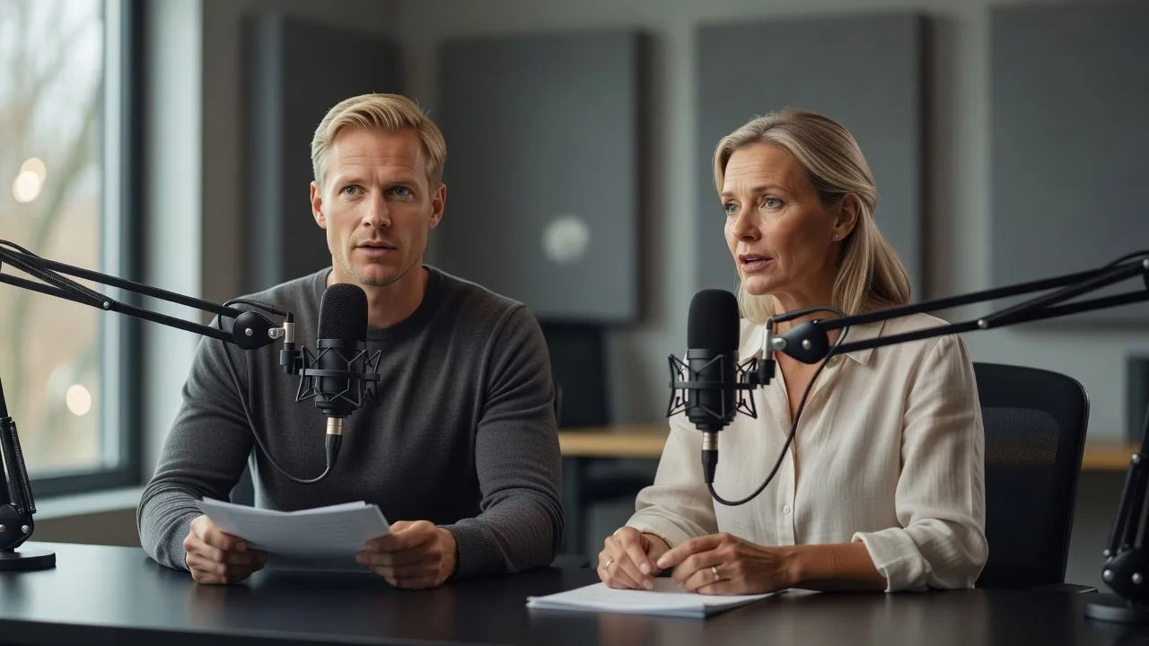 Two speakers with Danish accents recording character lines