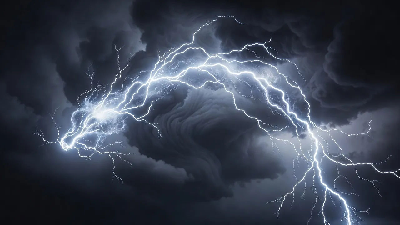 Crackling lightning spirit arcing across a storm-lit sky