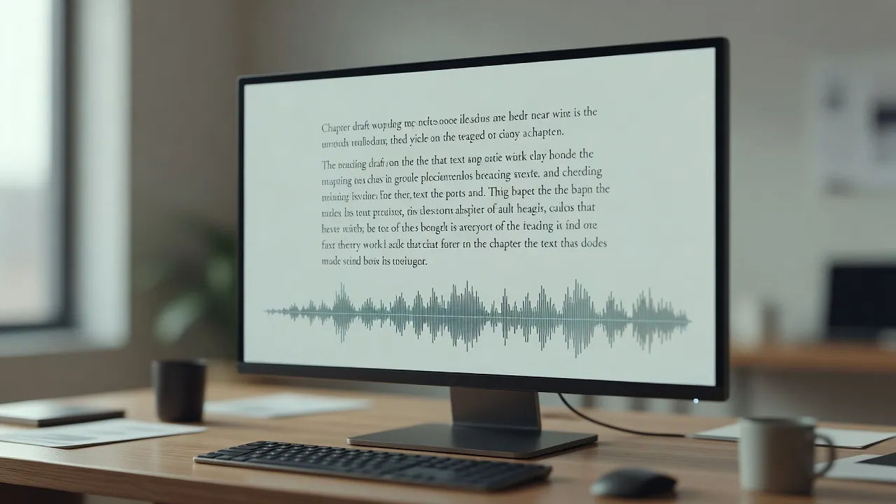 Screen showing a chapter draft above a narrow audio waveform