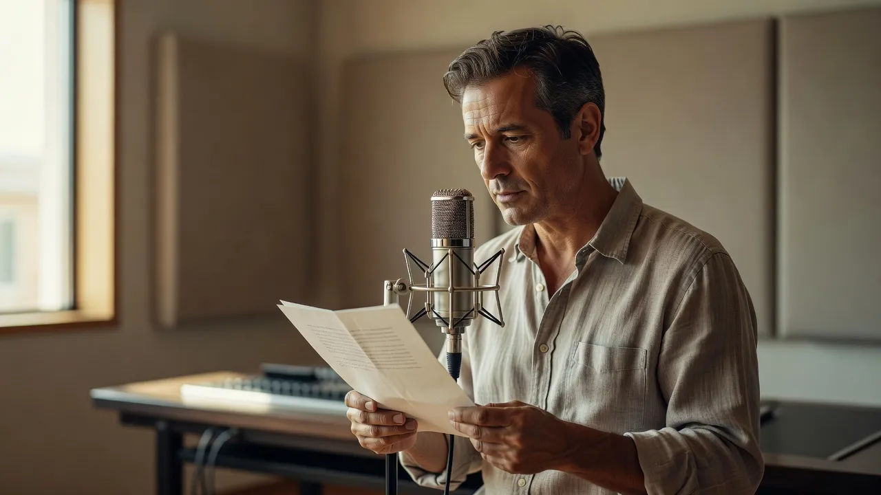 Narrator reading a single short page at a close studio mic