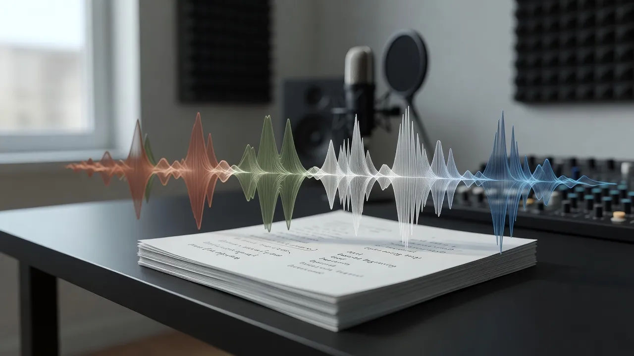 Audiobook script becoming a Greek English accent voiceover waveform