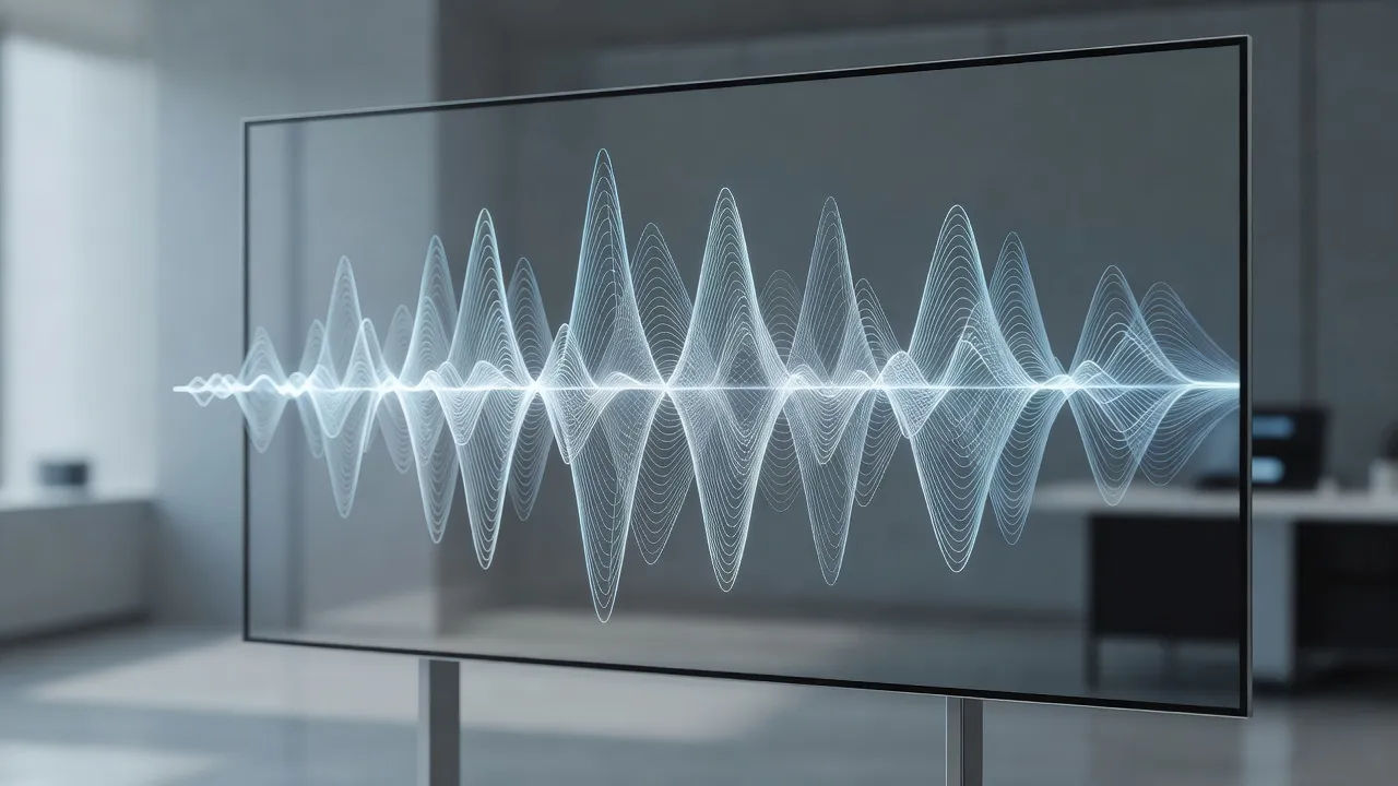Script becoming a Hebrew voiceover waveform on screen