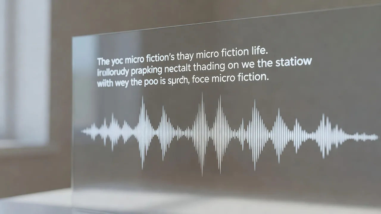 Screen showing a few lines of micro fiction above a waveform