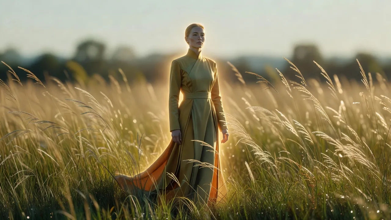 Sun-blessed guardian glowing softly among tall grasses